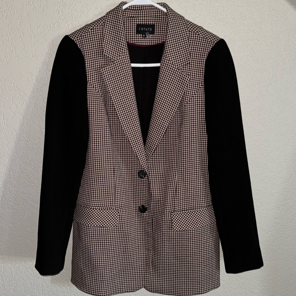 1 State Black Check Polished Nomad Blazer Jacket 6 color block